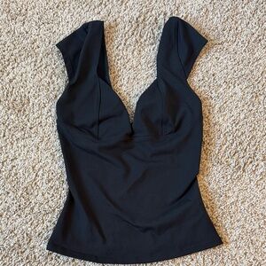 Free People Elegant Black Deep V-Neck Blouse